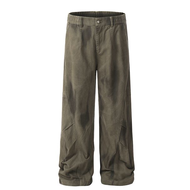 Wasteland Style Tie-Dye Vintage Dirty Jeans For Men, Trendy Brand With Wrinkled Design, Spray Paint Loose Wide-Leg_viptrois.com