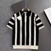 Men's Clothing Color Contrast Lapel Knitted Striped Short Sleeved Shirt Breathable Handsome Trendy All Match T Shirt_viptrois.com