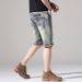 Men's Clothing Summer Retro Hole Denim Shorts Men's Loose Five Point Pants Men's Trendy Brand Five Point Pants Mid Length Pants_viptrois.com