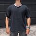 Men's Waffle-Knit Breathable Short-Sleeve T-Shirt – Summer Comfort Fit Crew Neck Tee For Casual & Active Wear_viptrois.com