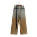 Men's Clothing Gradient Tie Dyed Khaki Wide Leg Loose Straight Leg Piled Distressed Jeans_viptrois.com