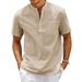 Baumwolle Leinen Hemd Männer Henley Neck Tasche Casual Strand Kurzarm Einfarbig Männlich Tops T-shirts Vintage Streetwear_viptrois.com