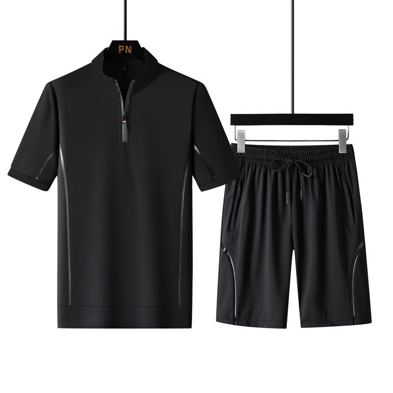 Men's Summer Casual Short Sleeve T-Shirt & Shorts Set - Breathable Loose Fit Running Outfit (Black, Gray) - Sizes M-5XL_viptrois.com