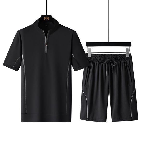 Men's Summer Casual Short Sleeve T-Shirt & Shorts Set - Breathable Loose Fit Running Outfit (Black, Gray) - Sizes M-5XL_viptrois.com