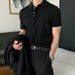 Turn-down Collar Polo , Trendy Casual Summer Textured Color Korean Style Knitted Short Sleeve T-shirt Base Shirt For_viptrois.com