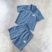 Men's Y2K American Street Style Striped Zip Up Quick Drying Short Sleeve Shirt Set Casual Two Piece_viptrois.com