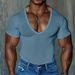 2025 Men's V-Neck Slim Fit Solid Color Casual T-Shirt Short Sleeve Men_viptrois.com