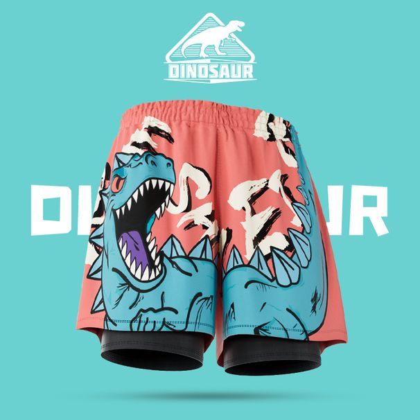 Men's Double-Layer Swim Trunks Quick-Dry Loose Fit Dinosaur Print For Hot Spring & Beach Lightweight & Rapid Drying_viptrois.com