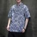 2024 Tang Dynasty men's summer short sleeved cotton linen with Chinese style button print youth standing collar casual_viptrois.com