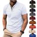 Men's Summer Fashion Short Sleeved T-shirt Men's Business Casual Henley Shirt Breathable Solid Color Stand Up Collar Top_viptrois.com