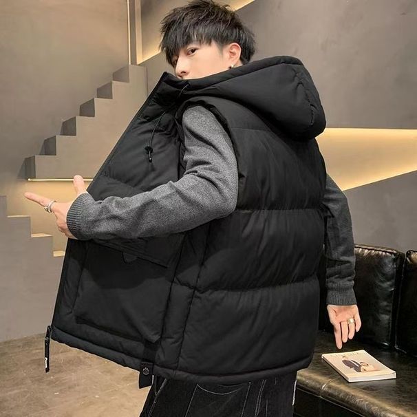 Loom Autumn Winter Down Cotton For Men Teenagers, Cold-Proof And Warm, Hooded Versatile Workwear Vest Jacket_viptrois.com