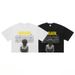 Autumn American Style Portrait Letter Print Cotton T-Shirt Unisex Loose Drop Shoulder Short Base Shirt_viptrois.com
