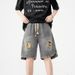 Men's Clothing High Street Ripped Denim Shorts Men's Loose Straight Washed Old Fashioned Versatile Sports Casual Shorts_viptrois.com