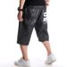 Man's clothing Hip hop denim shorts men's loose printed capri pants Trend plus fat plus size skateboard medium pants_viptrois.com