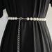 New handmade white pearl slim waist chain for women with dress sweet belt metal chain sweater belt_viptrois.com