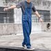 Man's clothing Light blue overalls men's trend loose straight leg cargo denim suspender Daddy retro jumpsuit_viptrois.com