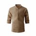 Men's Solid Color Pullover Henley Shirt Cotton Stand Collar Long Sleeve Shirt_viptrois.com