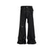 Men's Women's Vinyl Coated Micro-Layered Pants Unisex High Street Splicing Destroyed Black Samurai Jeans_viptrois.com