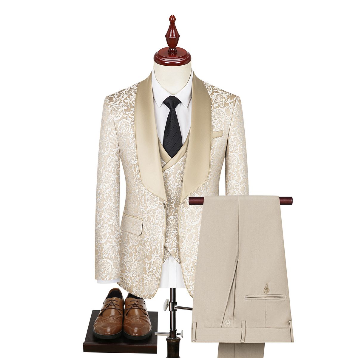 2024 Spring Large Men's Jacquard Wedding Groom Suit Set Host Performance Dress_viptrois.com