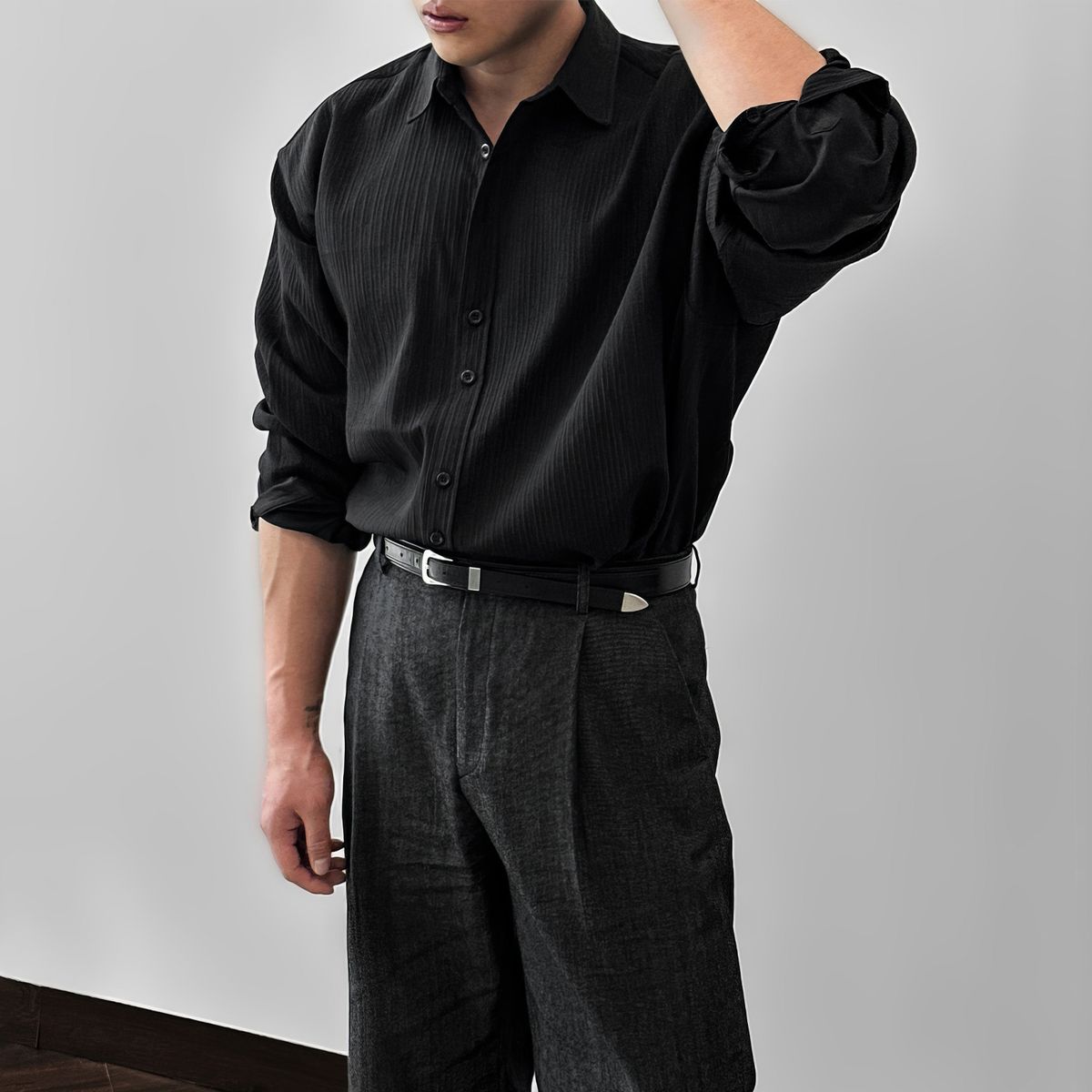 Men's Clothing Spring And Autumn Long Sleeved Shirt For Men Fashion Business Shirt Vertical Striped Texture Solid Color Light Mature Loose Ironing Top_viptrois.com