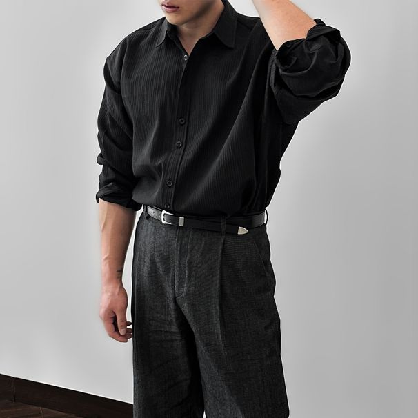 Men's Clothing Spring And Autumn Long Sleeved Shirt For Men Fashion Business Shirt Vertical Striped Texture Solid Color Light Mature Loose Ironing Top_viptrois.com