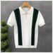 Men's Clothing Summer Men's New Color Matching Striped Knitted Polo Shirt Gentleman Lapel Short Sleeved Knitted T Shirt_viptrois.com