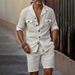 Men's Clothing Spring And Summer New Casual Business Men's Lapel Pocket Shirt Top Shorts Two Piece Suit_viptrois.com