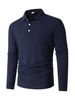 New Men's T-Shirt Knitted Lapel Business Button Slim-Fit Long Sleeve Polo Shirt_viptrois.com