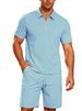 Men's Summer Casual Suit Set – Striped Short Sleeve & Solid Pants (S-XXXL, Navy/Black/Khaki)_viptrois.com