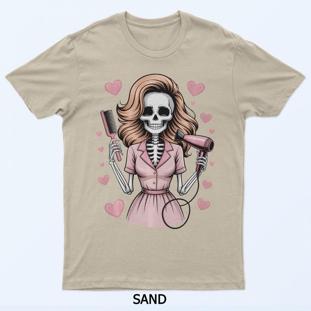 Halloween Gothic Skeleton Hairdresser T-Shirt Mens Womens Tees Top_viptrois.com