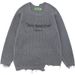 Unisex Oversized Letter Embroidery Distressed Knit Sweater - Breathable Cotton Blend, Drop Shoulder, Streetwear Style (Multiple Colors & Patterns_viptrois.com