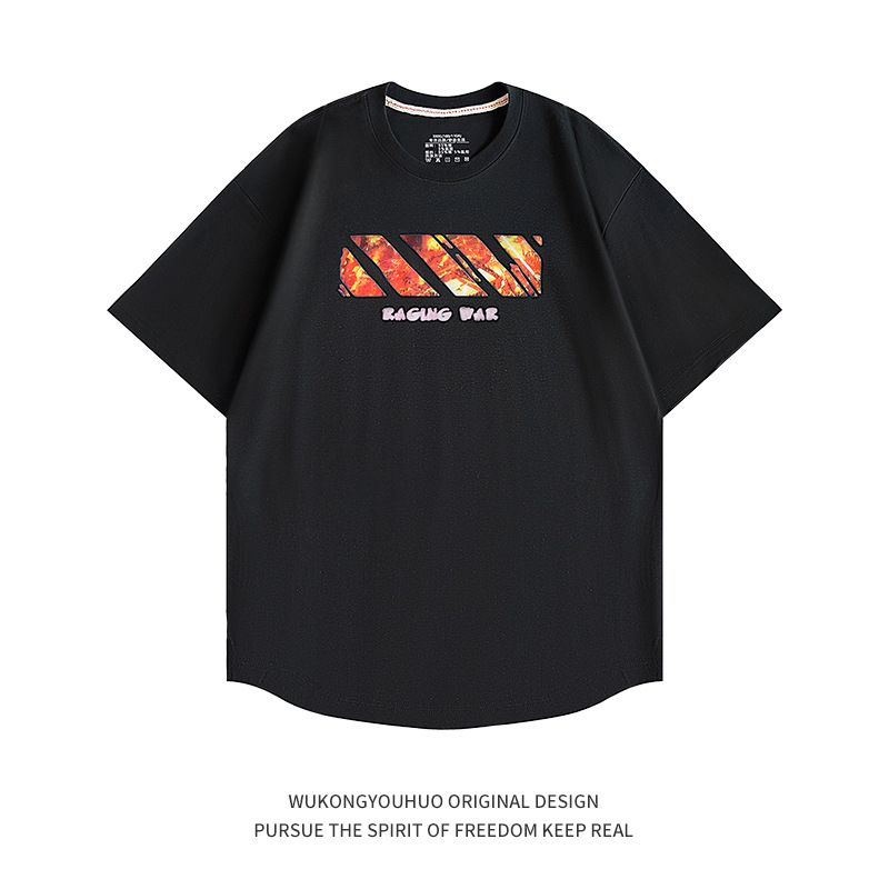 Fashionable, casual, loose fitting, handsome, high street, unisex printed pure cotton trendy brand, handsome round neck_viptrois.com