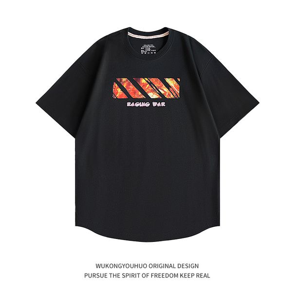 Fashionable, casual, loose fitting, handsome, high street, unisex printed pure cotton trendy brand, handsome round neck_viptrois.com