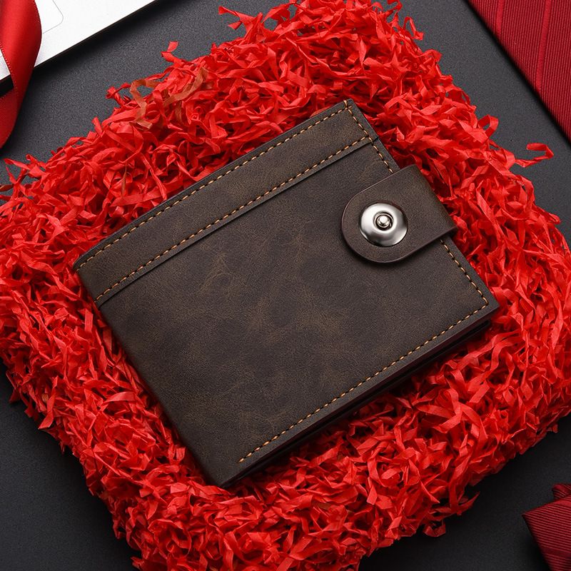 Men's Bags New Men's Short Wallet With Button Wallet High Value Leather No Logo Multi Card Slot Coin Wallet Men's Card Holder_viptrois.com