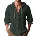 Men's Oversized Hooded Button-Up Shirt – 100% Cotton Long Sleeve Beach Cover-Up With Breathable Linen Feel (S-XXXL, 8 Colors)_viptrois.com