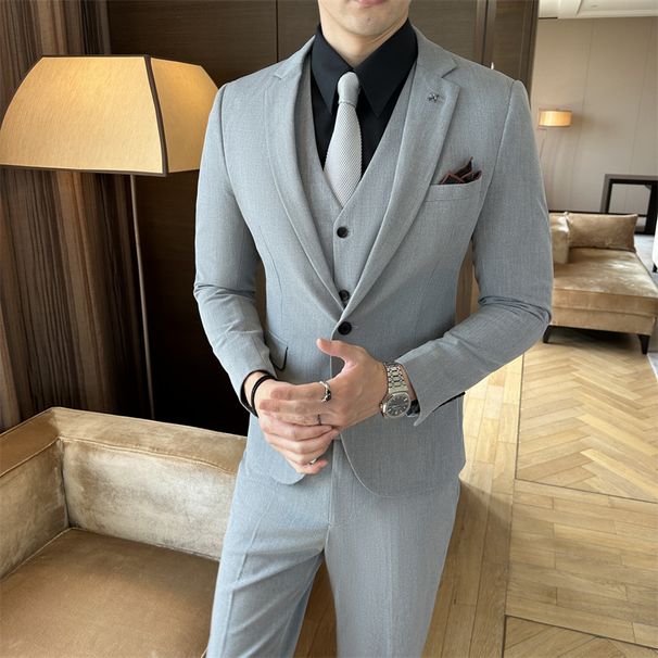 Men's Slim Fit Suit Set - Wedding, Business, Interview Formal Blazer & Trousers With Metal Accents (Black, Navy, Gray, Khaki)_viptrois.com