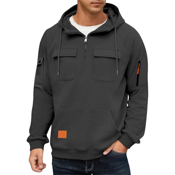 Cross-Border Heavy American Style New Retro Zipper Hooded Solid Color Sweatshirt Sports Casual Workwear Men's Jacket_viptrois.com