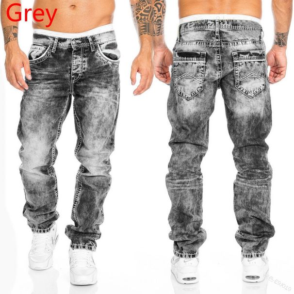 Cross Border Supply European And American New Fashion Jeans Casual Open Line Trousers Straight Men's Trousers Hip Hop Denim_viptrois.com