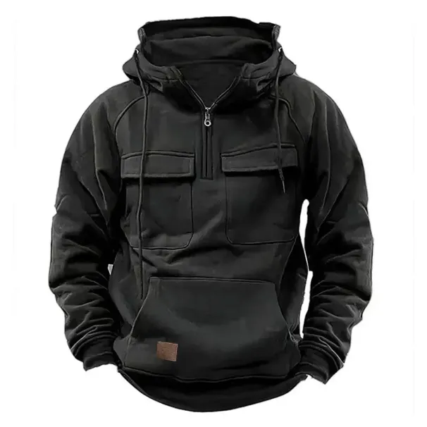 Half Zipper Men's Tactical Hoodies Solid Warm Fleece Military Sweatshirts Multi Pockets Male Hooded Jackets Thick Outdoor Polar_viptrois.com