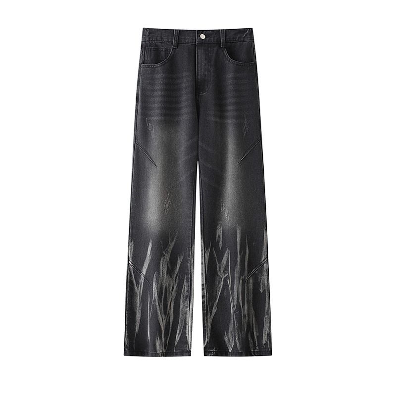 Tie Dye Jeans For Men, 2025 Autumn New Style, Trendy Brand Pants, Washed And Distressed Striped Straight Leg Loose Trousers._viptrois.com