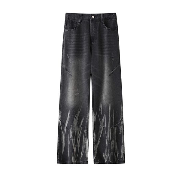Tie Dye Jeans For Men, 2025 Autumn New Style, Trendy Brand Pants, Washed And Distressed Striped Straight Leg Loose Trousers._viptrois.com