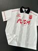 Retro American Letterman Polo Shirt – Unisex Vintage Sports Jersey Tee (Oversized Fit, White/Navy, 4-Size EU/US) – Summer Casual Wear_viptrois.com