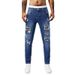 Men's Clothing Patch Rivet Jeans Men's Blue Elastic Small Straight Leg Slim Hole Jeans_viptrois.com