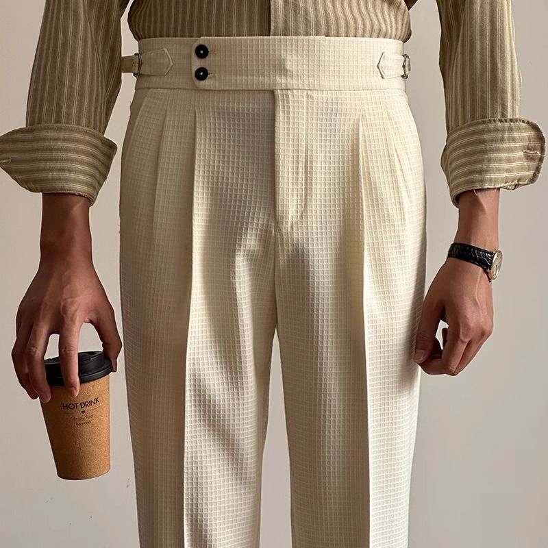 Men's Clothing Waffle Straight Naples High Waist Trousers High Quality High Value Casual Trousers Gurga Suit Trousers Trendy_viptrois.com