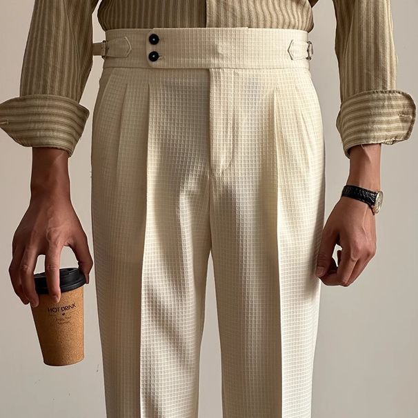 Men's Clothing Waffle Straight Naples High Waist Trousers High Quality High Value Casual Trousers Gurga Suit Trousers Trendy_viptrois.com