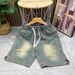 Men's Ripped Denim Shorts for Teenagers Loose Fit American Retro Style Thin Summer Trendy Cool Five Point Pants_viptrois.com
