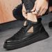 Men's Casual Leather Sneakers - Waterproof Slip-Resistant Soft Sole Oxford Shoes For Autumn & Spring (Khaki/Black)_viptrois.com
