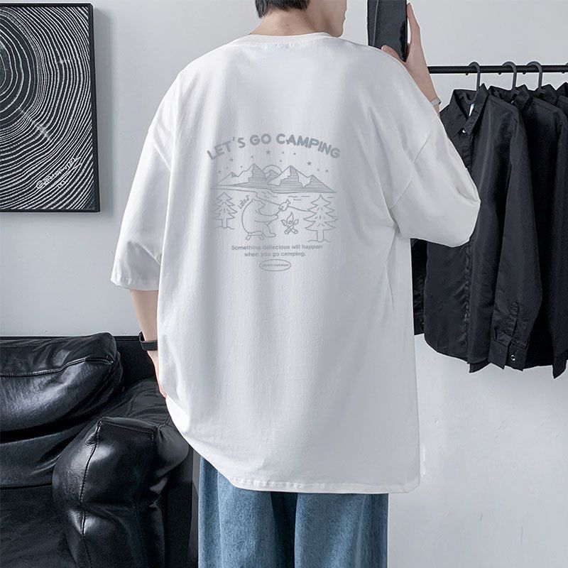 220G Heavy Weight Combed Cotton Short-sleeve T-shirt For Men, Drop Shoulder, Youth Summer Loose Fit, Large Size, Trendy,_viptrois.com
