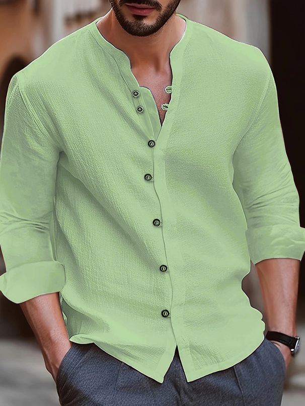 Camisas De Hombre, Camisas Con Cuello Alto, Corte Ajustado Informal Y A La Moda, Tops De Hombre De Color Sólido, Ropa De Compras Al Aire Libre S-3XL_viptrois.com