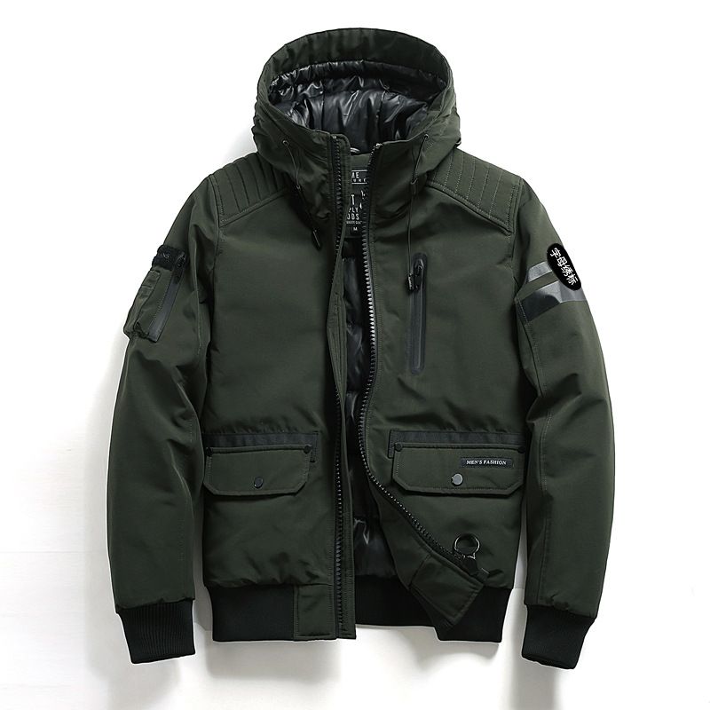 "Men's Hip-Hop Winter Jacket – Detachable Hood, Thick Cotton-Polyester Blend, Streetwear Style (Green/Black/Blue, Sizes M-XXL)"_viptrois.com